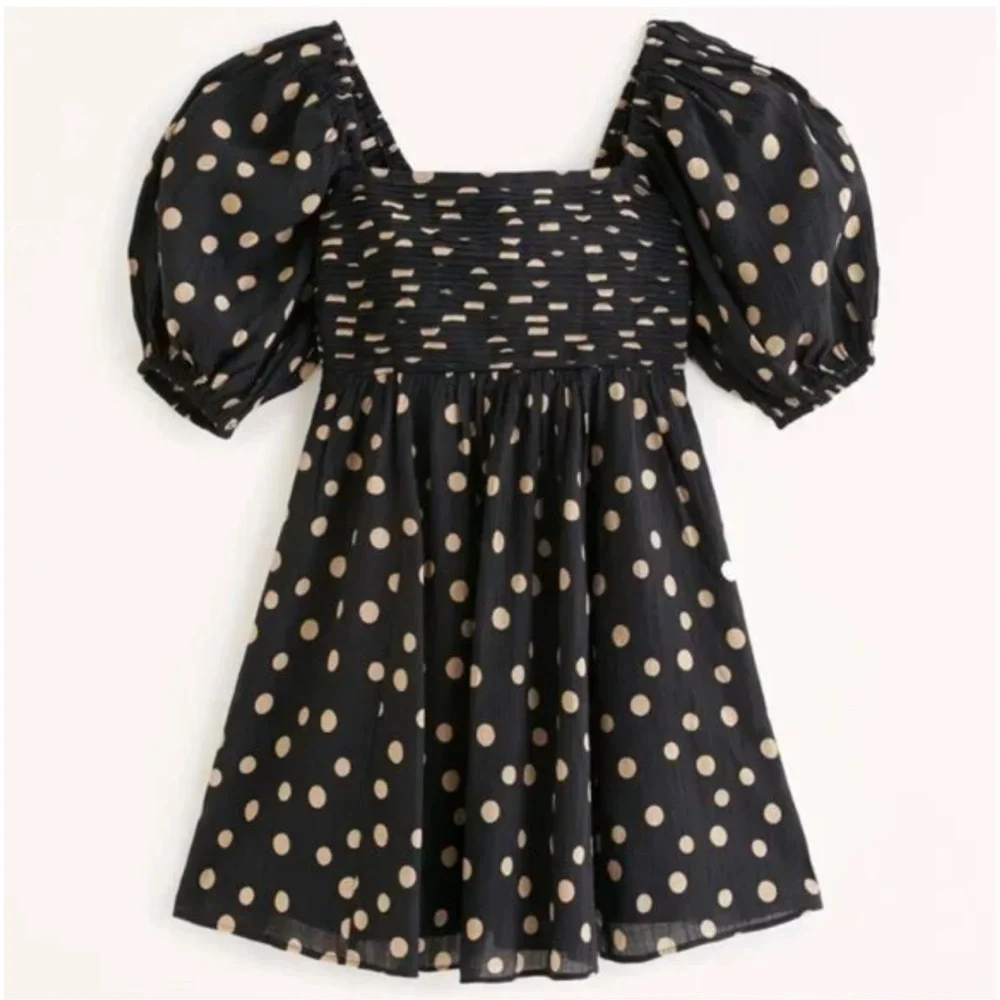 NWT Abercrombie Emerson Polka Dot Puff Sleeve Mini Dress XSMALL Petite